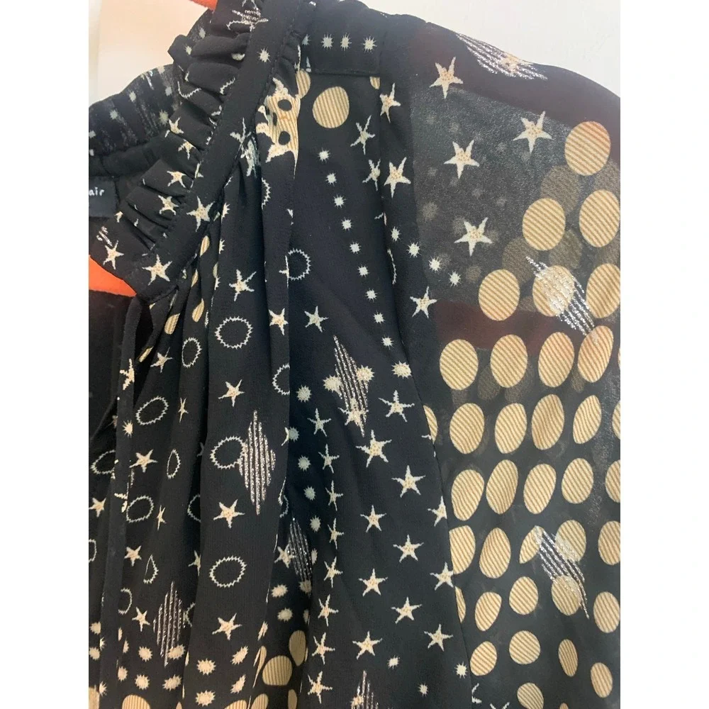 Current‎ Air Black Gold Silver Star  Smocked Metallic Mini Dress sz L